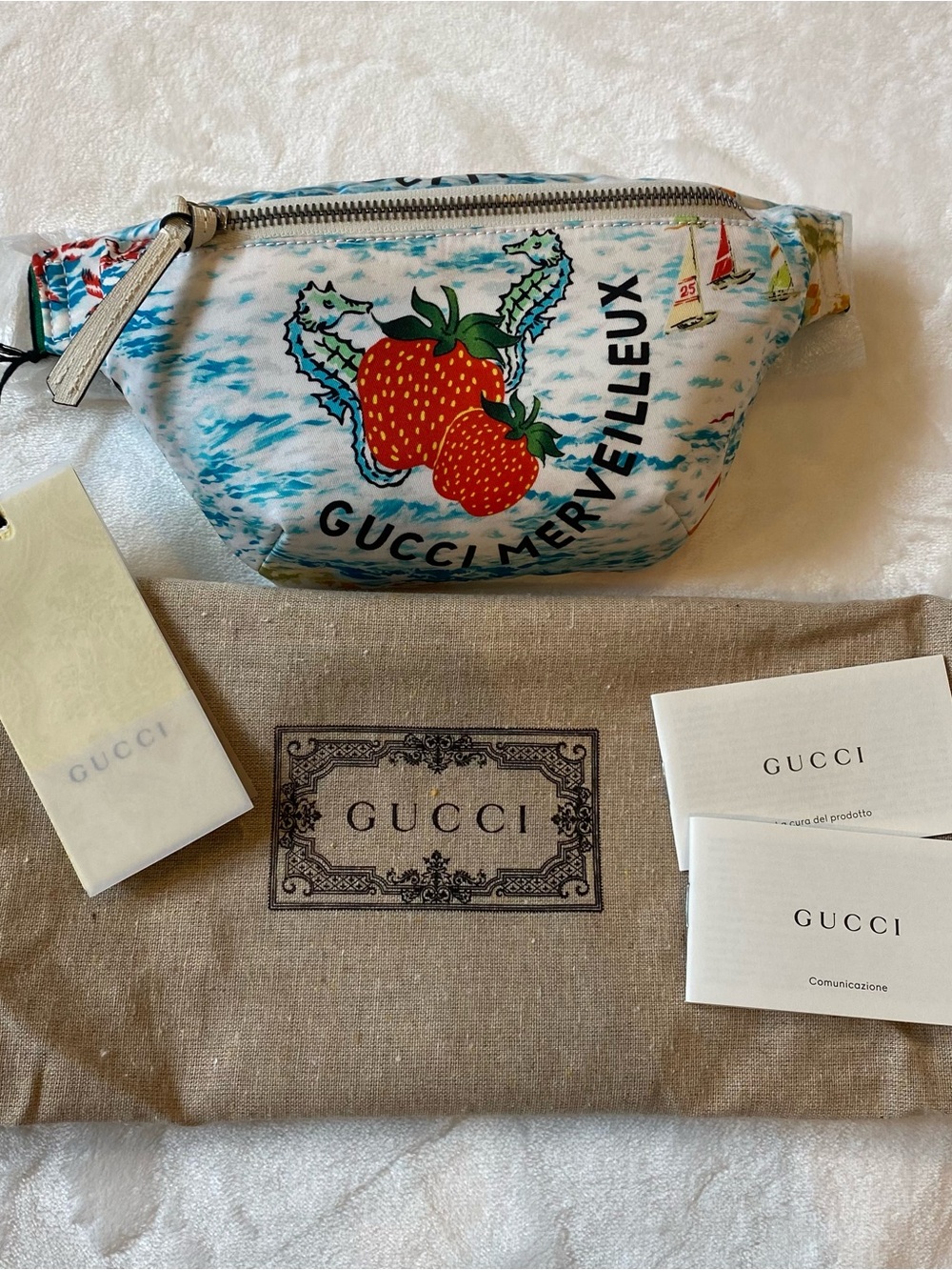Gucci Strawberry Print Canvas Belt Bag - White, Red & Blue